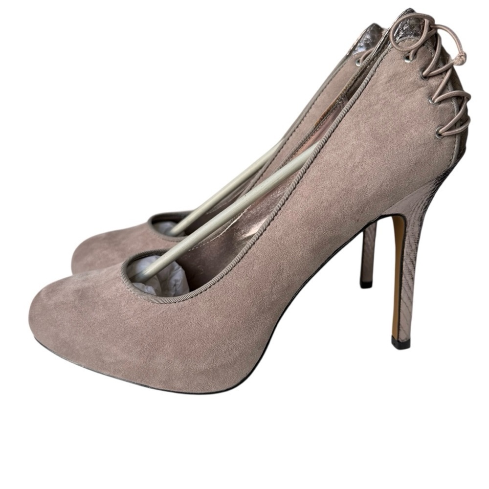New York and Company Taupe Suede Lace Back Cushioned Pumps High Heels Womens 9 - Picture 3 of 16